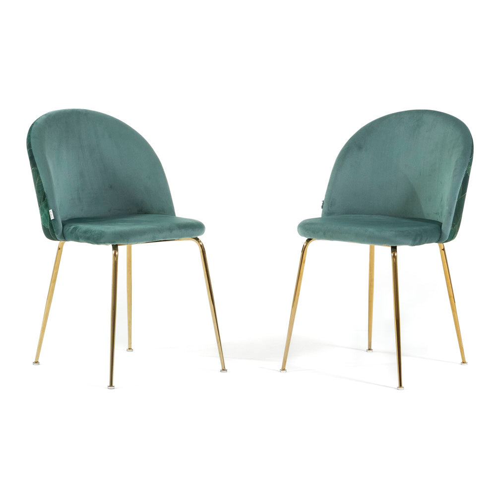 Sara – sedia in velluto decorato con gambe in metallo, colore folia verde giada, gambe oro