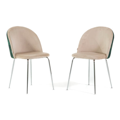 Sara – sedia in velluto decorato con gambe in metallo, colore folia verde crema, gambe argento