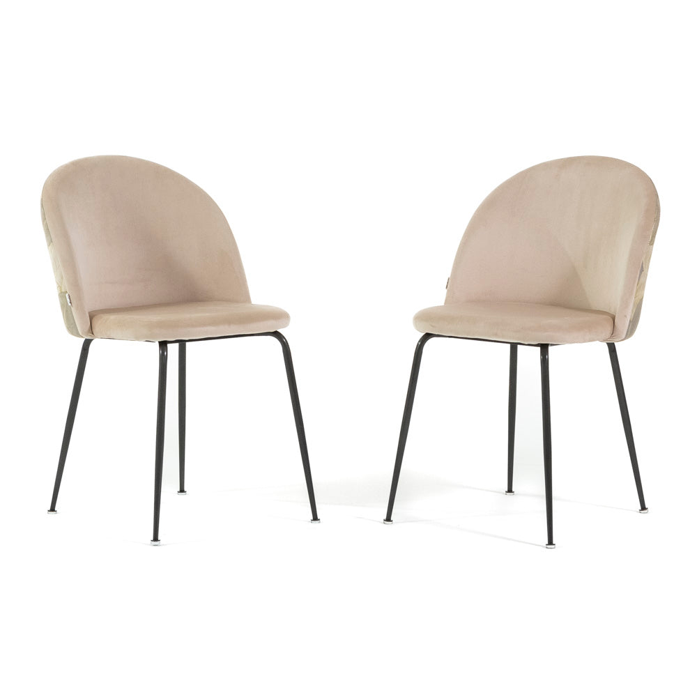Sara – sedia in velluto decorato con gambe in metallo, colore folia crema, gambe grigio scuro