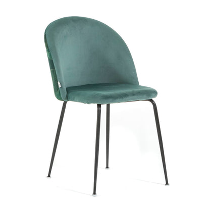 Sara – sedia in velluto decorato con gambe in metallo, colore folia verde giada, gambe grigio scuro