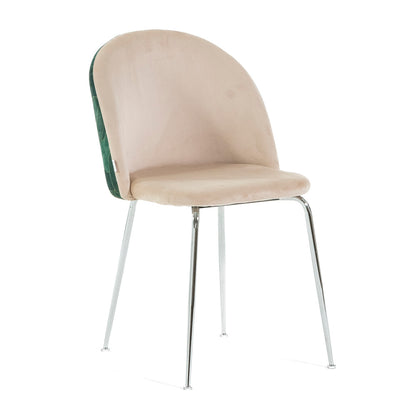 Sara – sedia in velluto decorato con gambe in metallo, colore folia verde crema, gambe argento