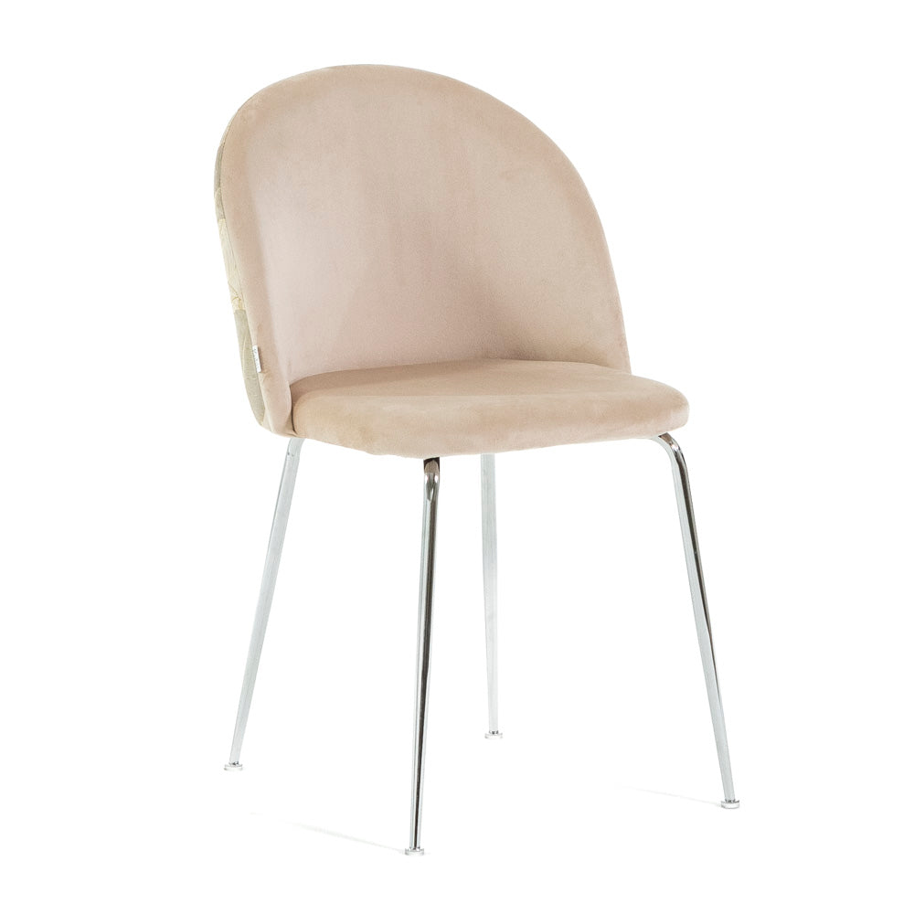 Sara – sedia in velluto decorato con gambe in metallo, colore folia crema, gambe argento