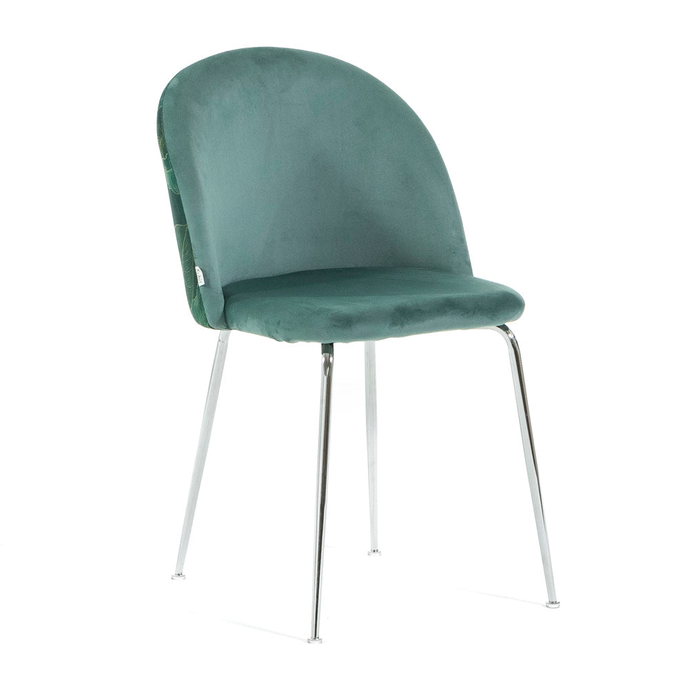 Sara – sedia in velluto decorato con gambe in metallo, colore folia verde giada, gambe argento