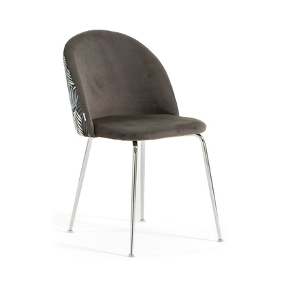 Sara – sedia in velluto decorato con gambe in metallo, colore felce, gambe argento