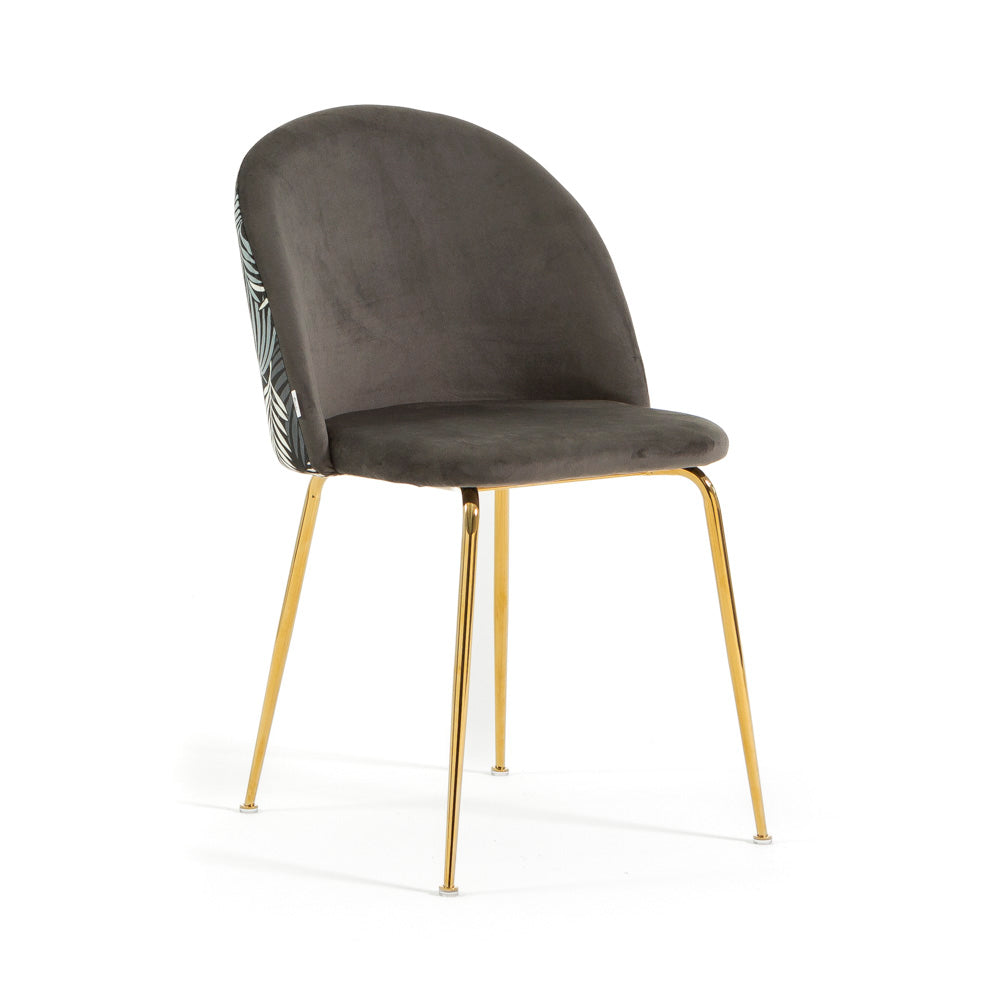 Sara – sedia in velluto decorato con gambe in metallo, colore felce, gambe oro