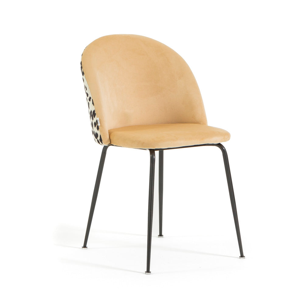 Sara – sedia in velluto decorato con gambe in metallo, colore leopardo, gambe grigio scuro