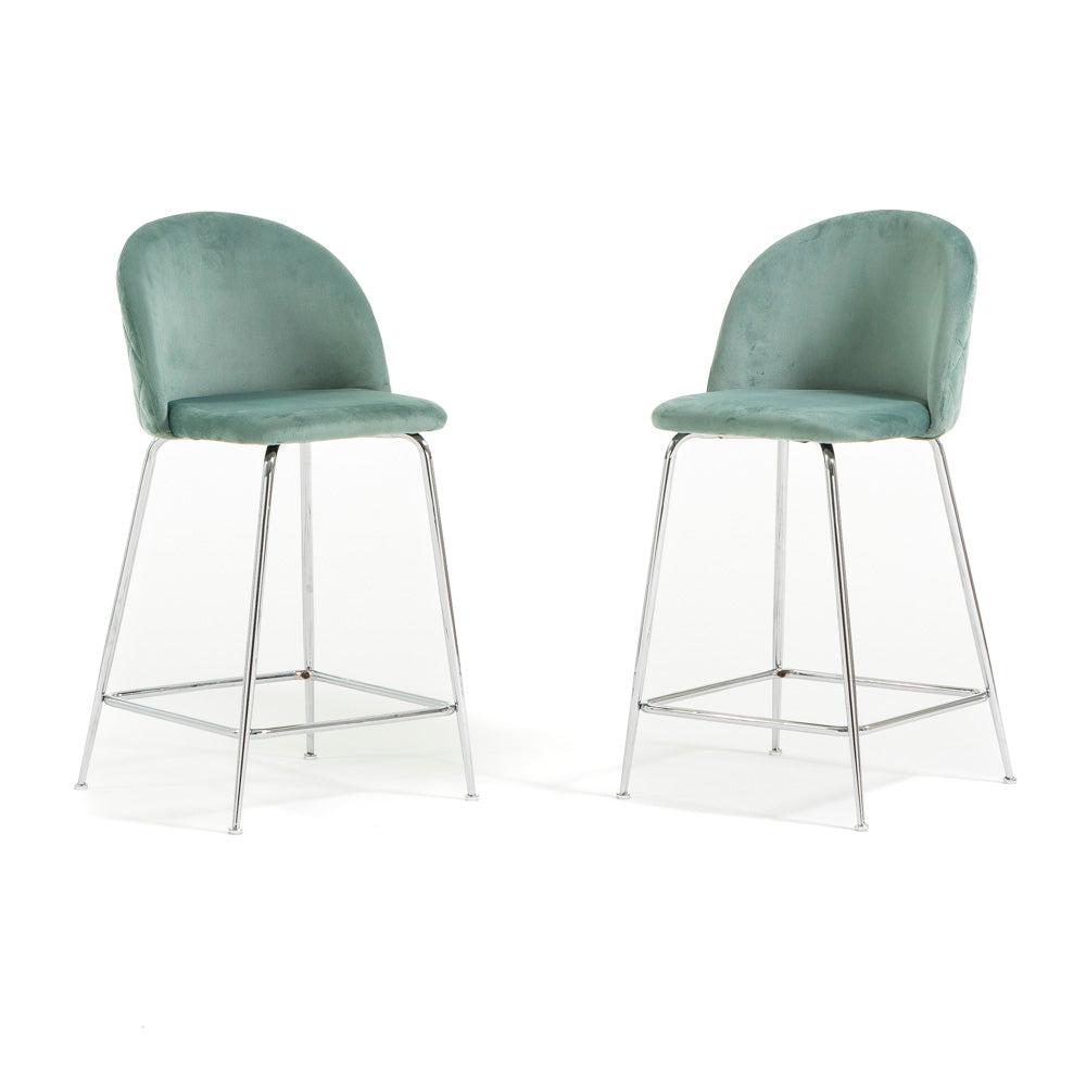 Sara XL – sgabello da cucina in velluto e gambe metallo, colore verde giada, gambe argento