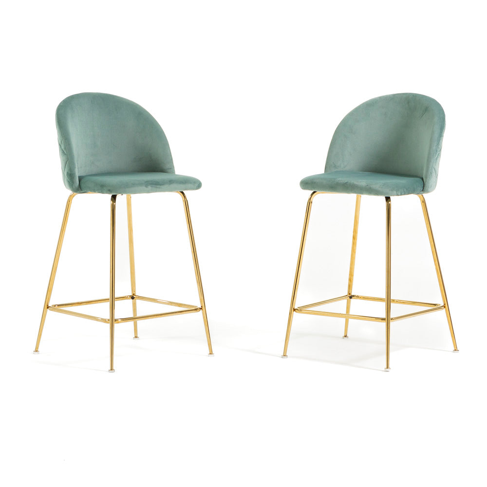 Sara XL – sgabello da cucina in velluto e gambe metallo, colore verde giada, gambe oro