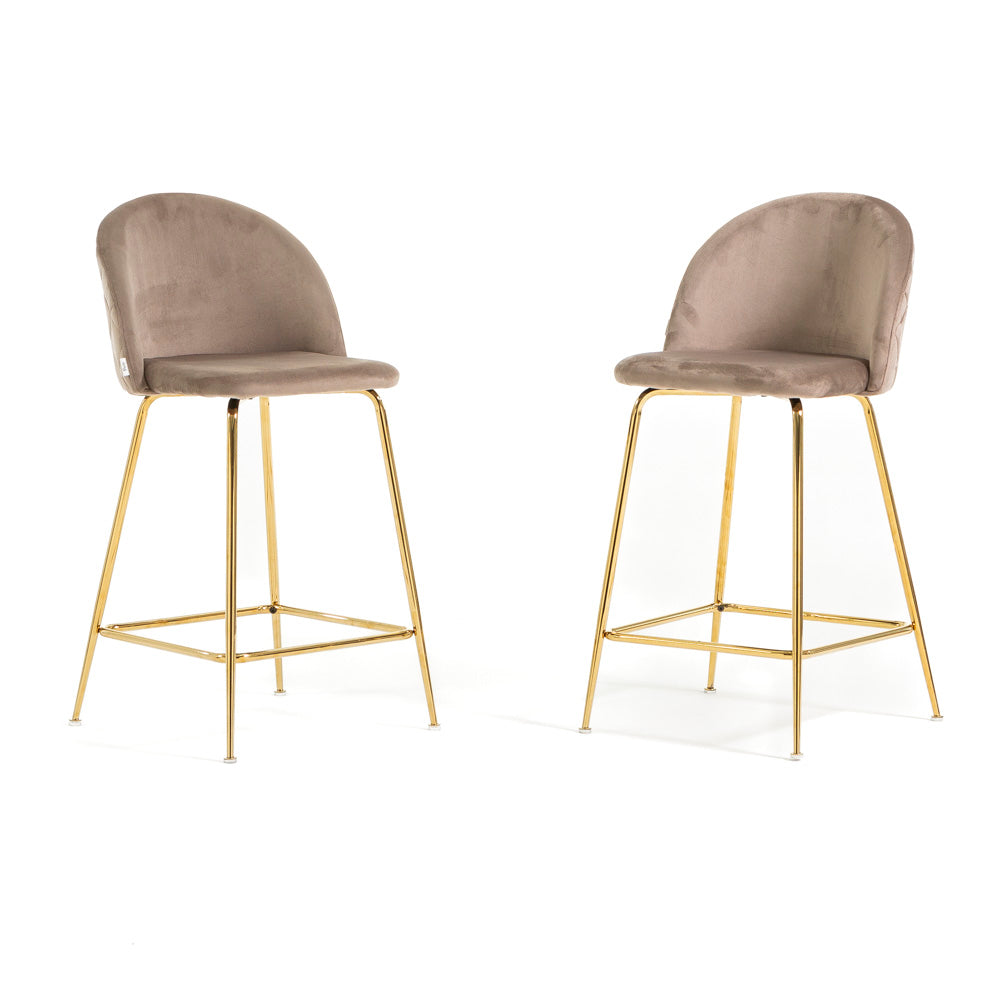 Sara XL – sgabello da cucina in velluto e gambe metallo, colore tortora, gambe oro