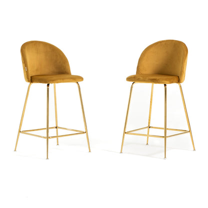 Sara XL – sgabello da cucina in velluto e gambe metallo, colore senape, gambe oro