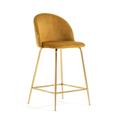 Sara XL – sgabello da cucina in velluto e gambe metallo, colore senape, gambe oro