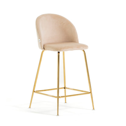 Sara XL – sgabello da cucina in velluto e gambe metallo, colore crema, gambe oro
