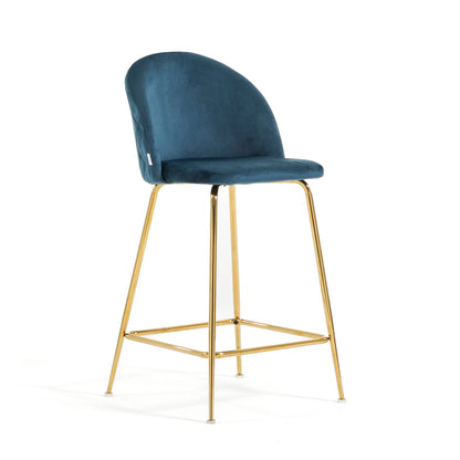 Sara XL – sgabello da cucina in velluto e gambe metallo, colore blu, gambe oro