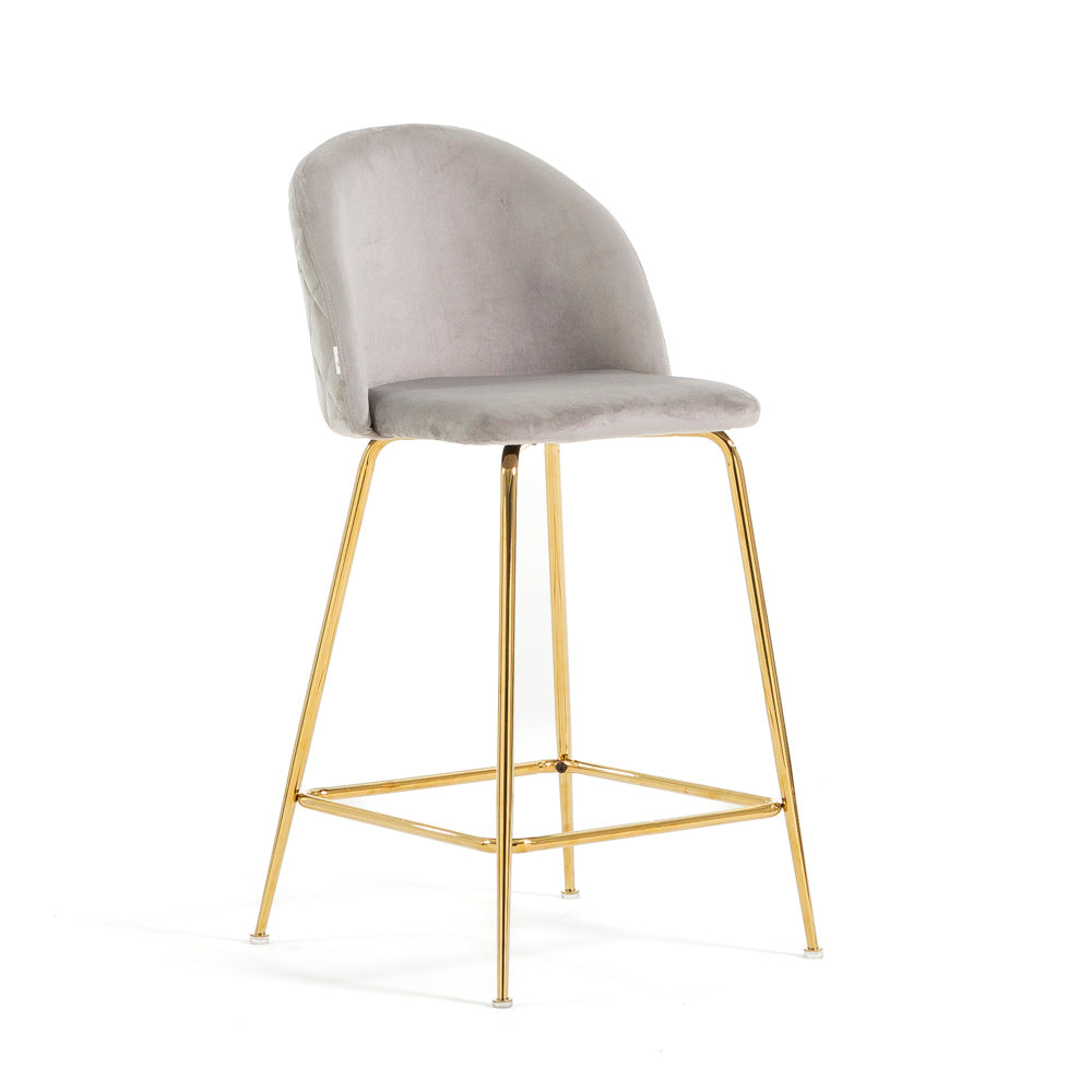 Sara XL – sgabello da cucina in velluto e gambe metallo, colore grigio chiaro, gambe oro