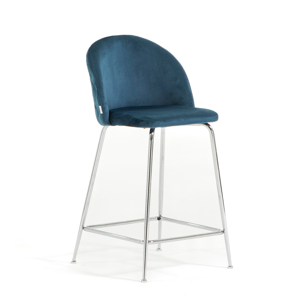 Sara XL – sgabello da cucina in velluto e gambe metallo, colore blu, gambe argento