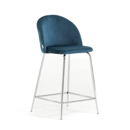 Sara XL – sgabello da cucina in velluto e gambe metallo, colore blu, gambe argento
