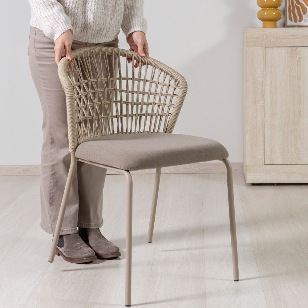 Stacey – sedia in corda con struttura in metallo champagne