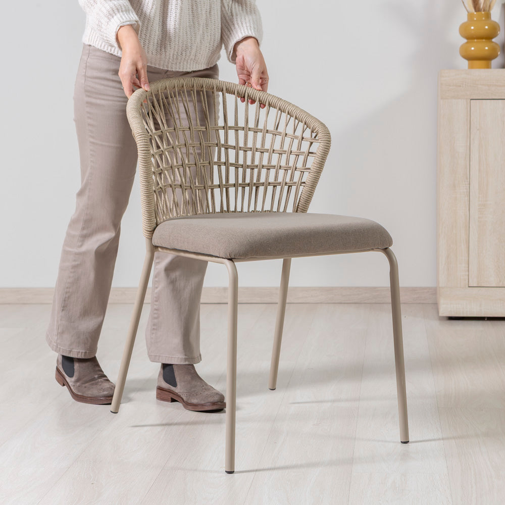 Stacey – sedia in corda con struttura in metallo champagne