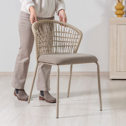 Stacey – sedia in corda con struttura in metallo champagne