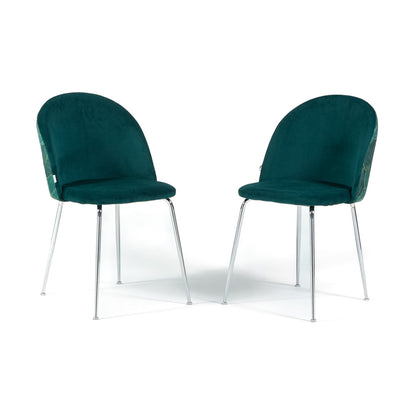 Sara – sedia in velluto decorato con gambe in metallo, colore folia ottanio, gambe argento