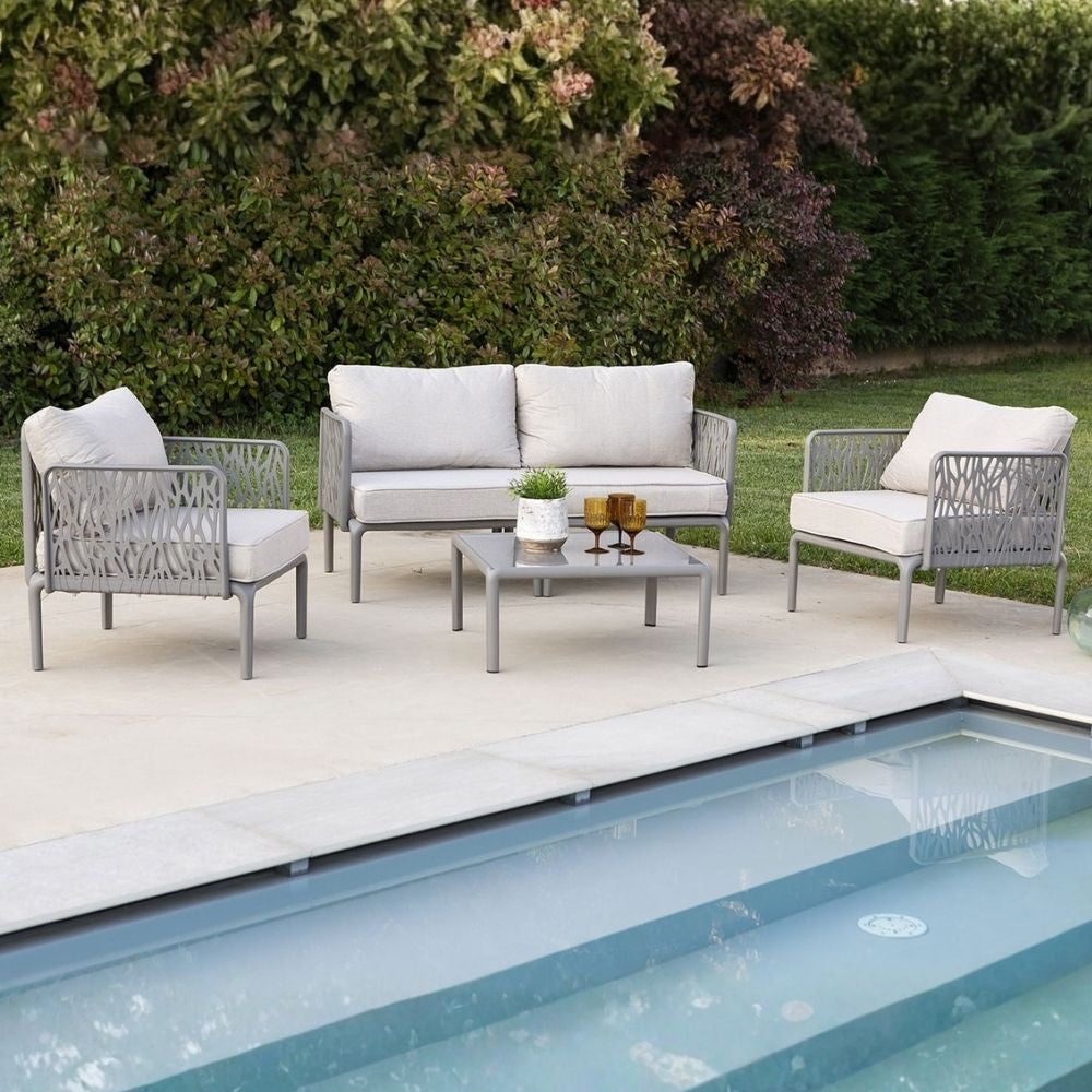 Hoya – set da giardino di design con divano, poltrone e tavolino