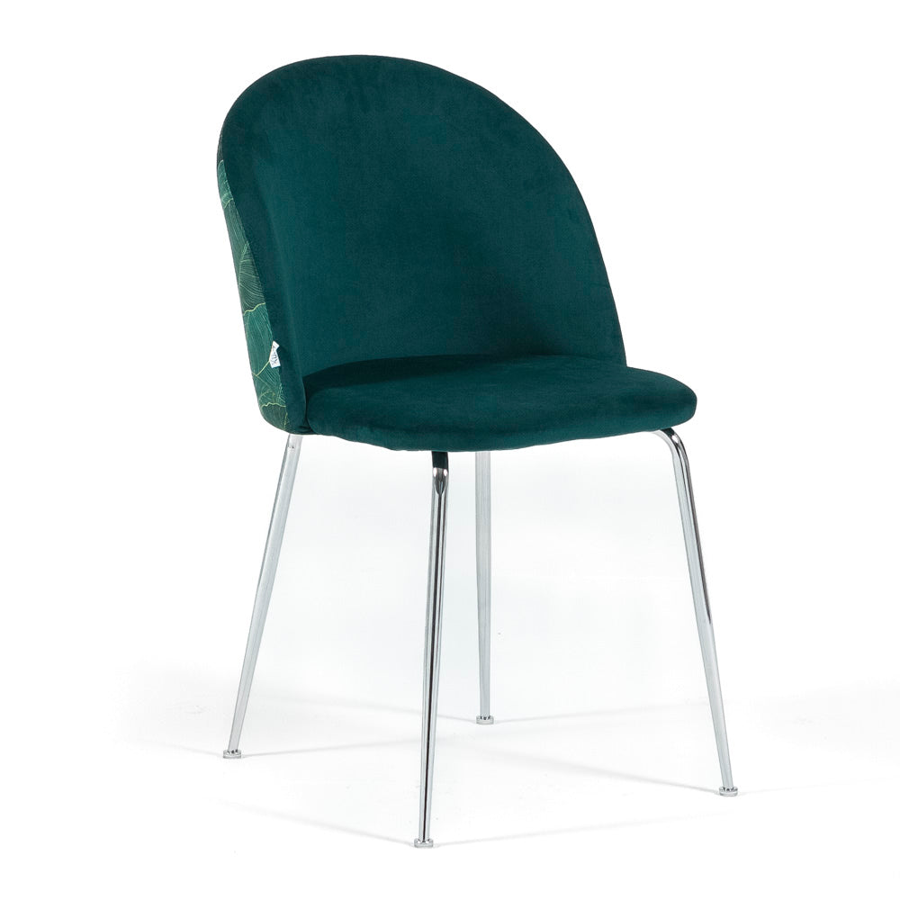 Sara – sedia in velluto decorato con gambe in metallo, colore folia ottanio, gambe argento