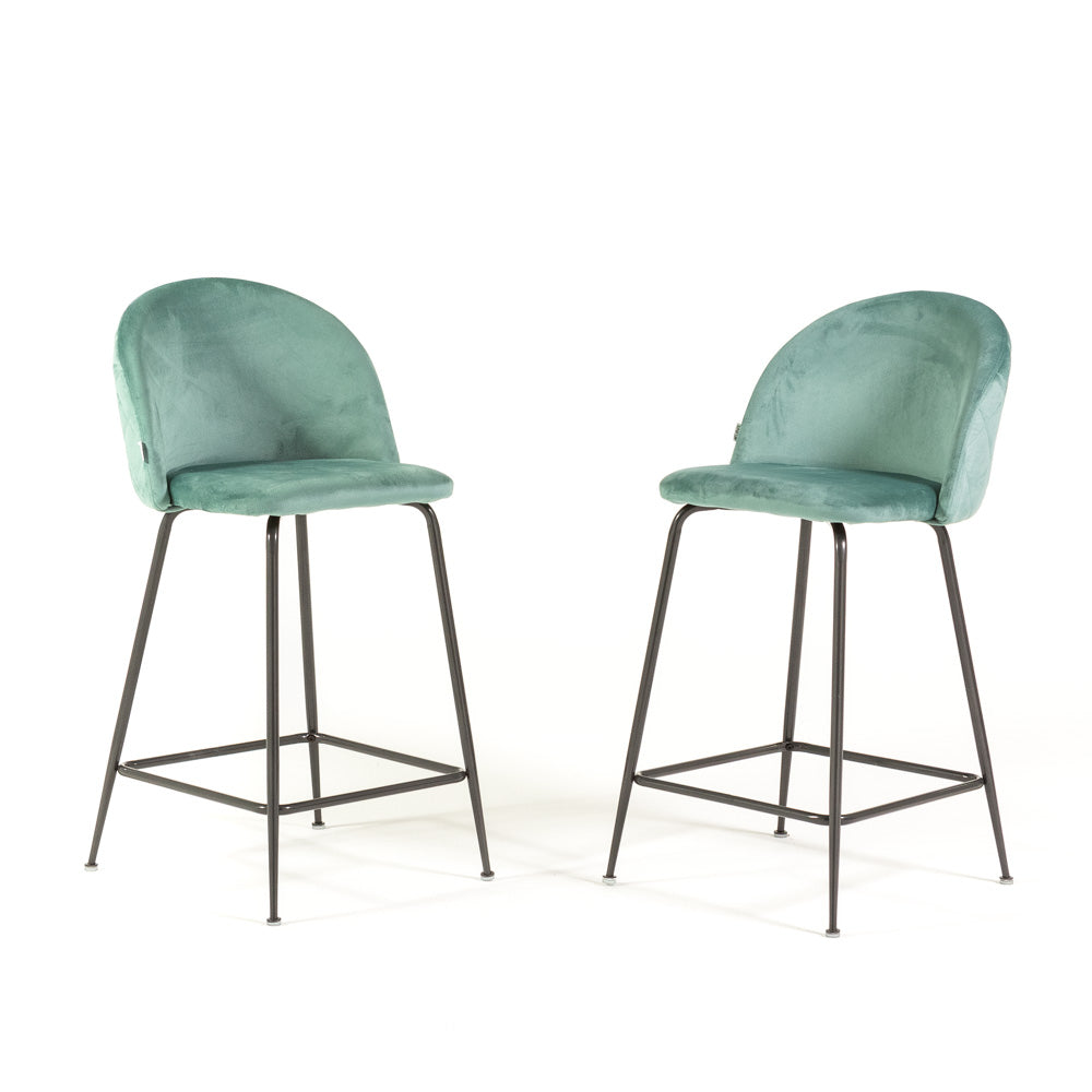 Sara XL – sgabello da cucina in velluto e gambe metallo, colore verde giada, gambe grigio scuro