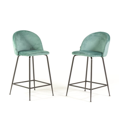 Sara XL – sgabello da cucina in velluto e gambe metallo, colore verde giada, gambe grigio scuro