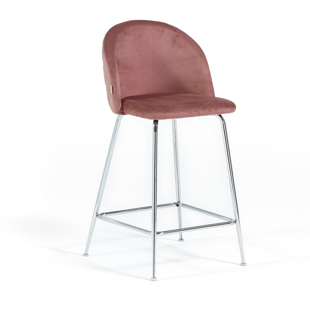 Sara XL – sgabello da cucina in velluto e gambe metallo, colore rosa blush, gambe argento