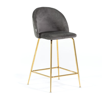 Sara XL – sgabello da cucina in velluto e gambe metallo, colore grigio scuro, gambe oro