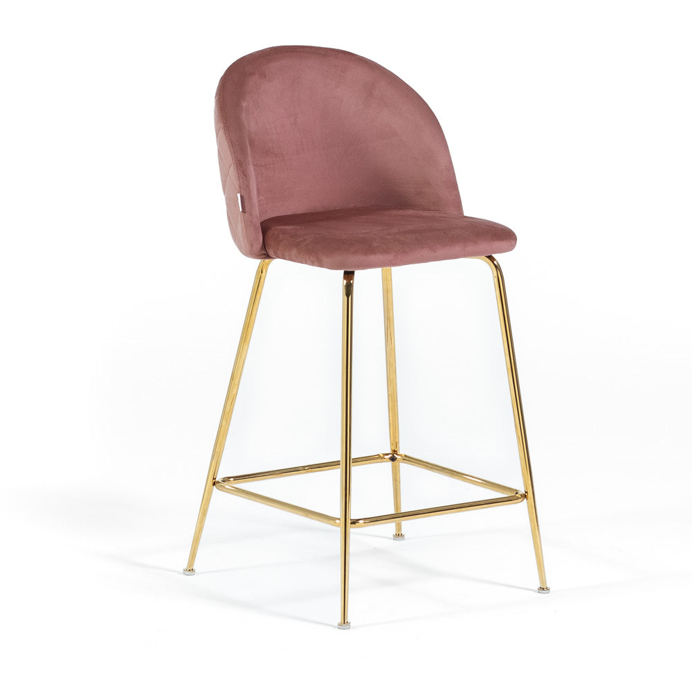 Sara XL – sgabello da cucina in velluto e gambe metallo, colore rosa blush, gambe oro