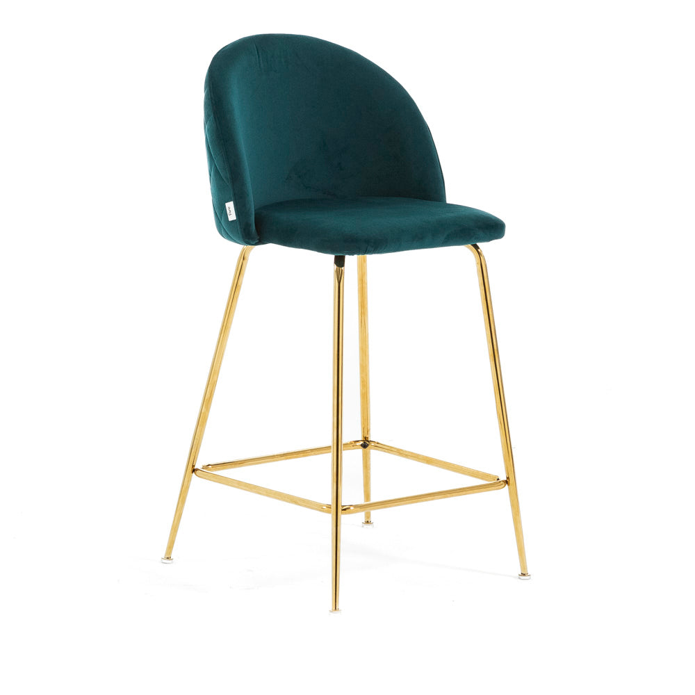 Sara XL – sgabello da cucina in velluto e gambe metallo, colore ottanio, gambe oro