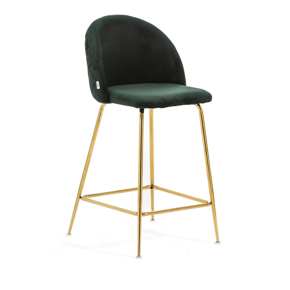 Sara XL – sgabello da cucina in velluto e gambe metallo, colore verde scuro, gambe oro