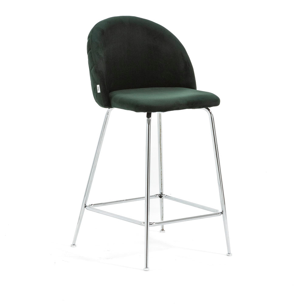Sara XL – sgabello da cucina in velluto e gambe metallo, colore verde scuro, gambe argento