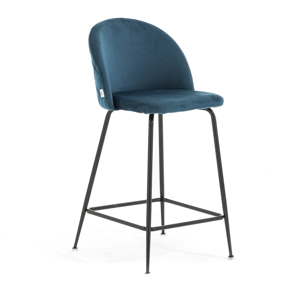 Sara XL – sgabello da cucina in velluto e gambe metallo, colore blu, gambe grigio scuro
