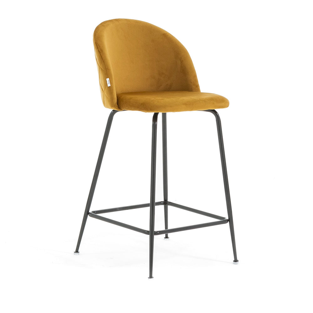Sara XL – sgabello da cucina in velluto e gambe metallo, colore senape, gambe grigio scuro
