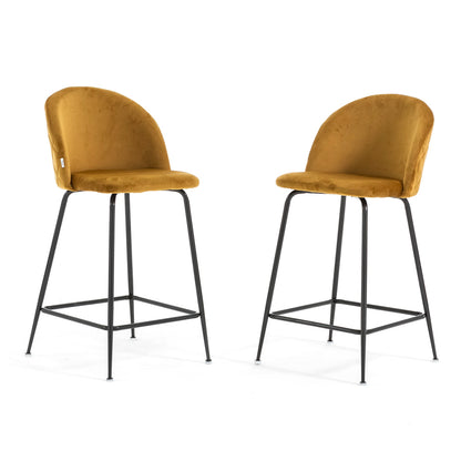 Sara XL – sgabello da cucina in velluto e gambe metallo, colore senape, gambe grigio scuro
