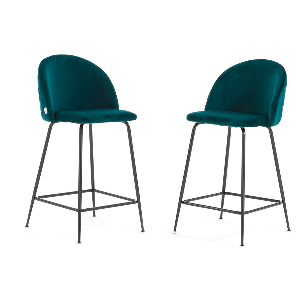 Sara XL – sgabello da cucina in velluto e gambe metallo, colore ottanio, gambe grigio scuro