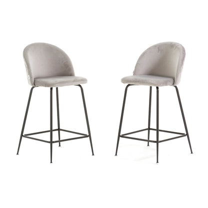 Sara XL – sgabello da cucina in velluto e gambe metallo, colore grigio chiaro, gambe grigio scuro