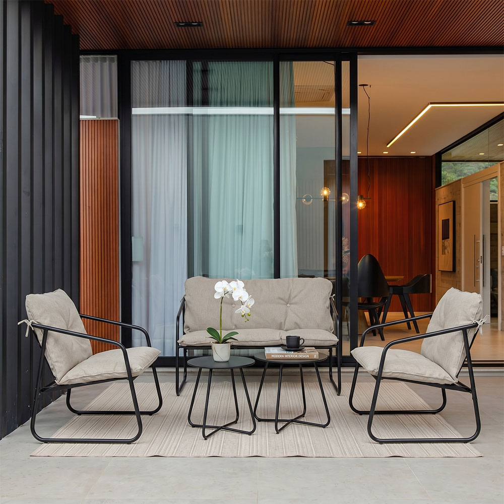 Linosa – set lounge da giardino in acciaio e tessuto