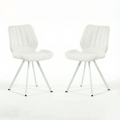 Luana – sedia in ecopelle con cuciture verticali e gambe in metallo, colore bianco