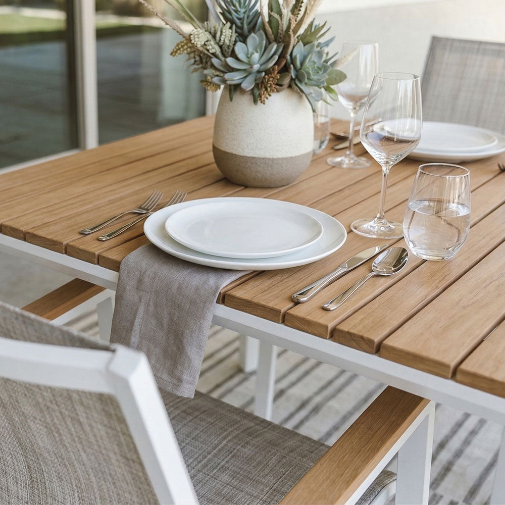 Noè & Deva set pranzo da giardino con tavolo 160x90 e 6 sedie