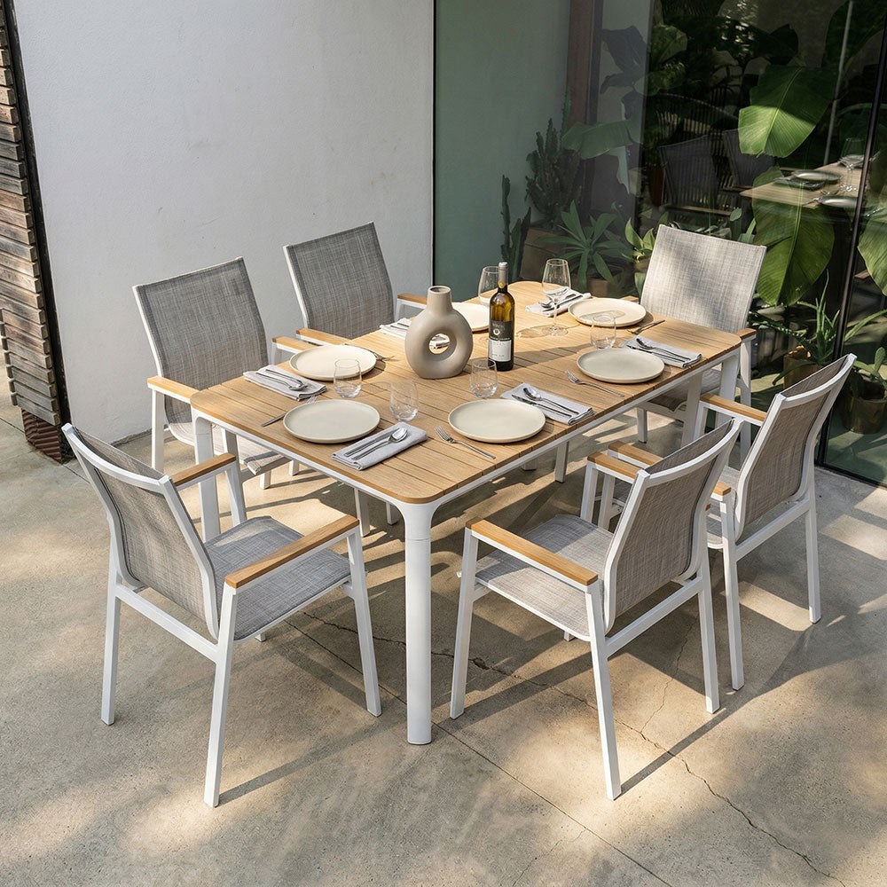 Noè & Deva set pranzo da giardino con tavolo 160x90 e 6 sedie