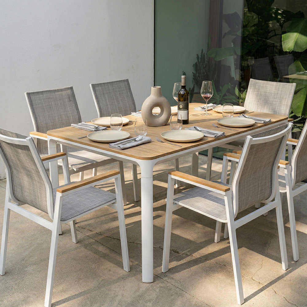Noè & Deva set pranzo da giardino con tavolo 160x90 e 6 sedie