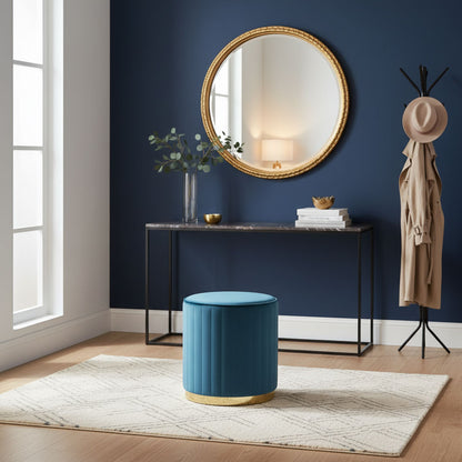 Ruby – pouf cilindrico in velluto trapuntato con base cromata