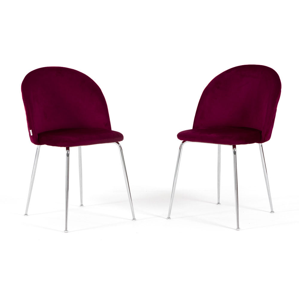 Sara – sedia in velluto con schienale trapuntato a quadri, colore bordeaux, gambe argento