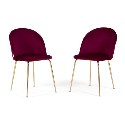 Sara – sedia in velluto con schienale trapuntato a quadri, colore bordeaux, gambe oro