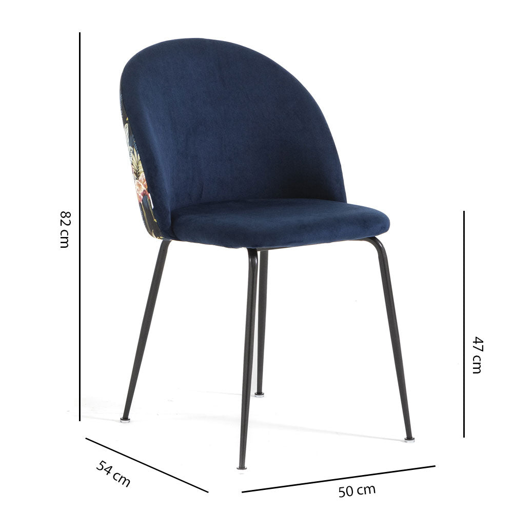 Sara – sedia in velluto decorato con gambe in metallo
