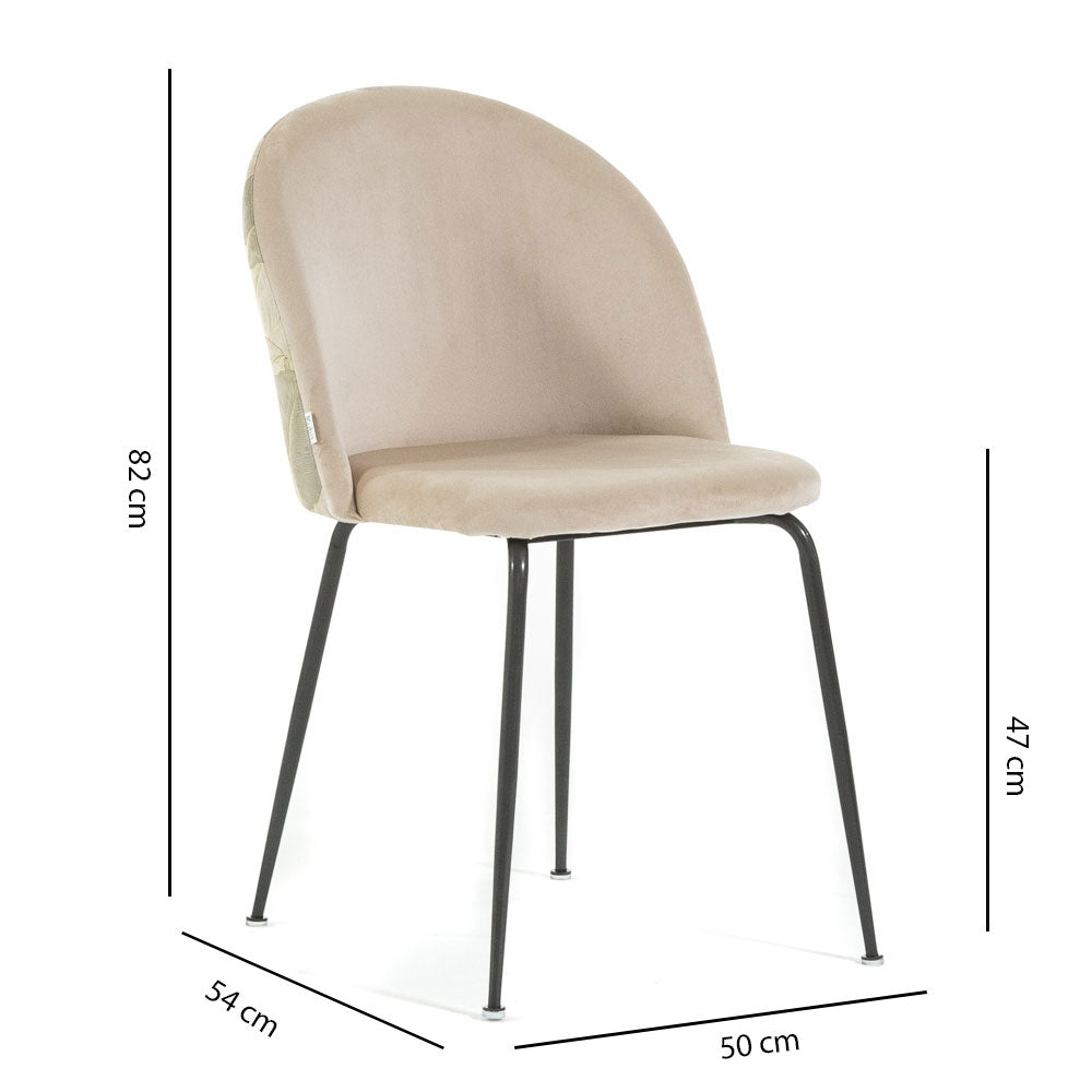 Sara – sedia in velluto decorato con gambe in metallo