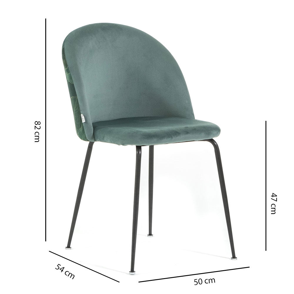 Sara – sedia in velluto decorato con gambe in metallo